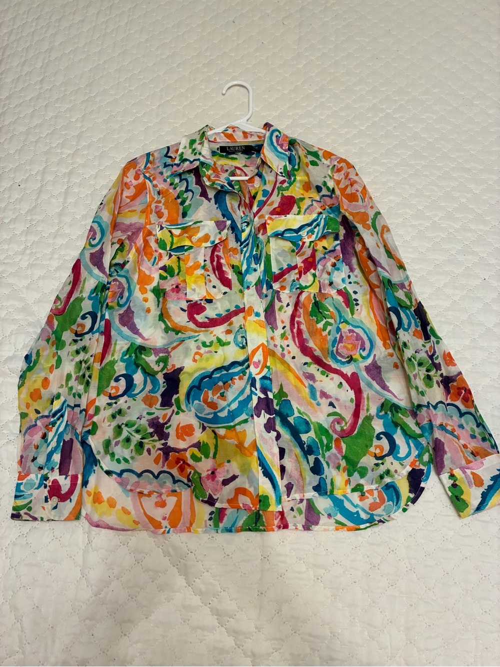 Lauren Ralph Lauren Women’s Multicolor Watercolor Print Shirt. Size Medium.